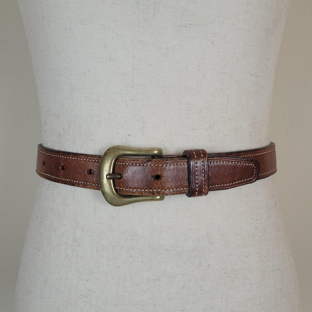 Vintage Gap Belt 28 Brown Leather Solid Brass Buckle Classic USA Minimalist 90s